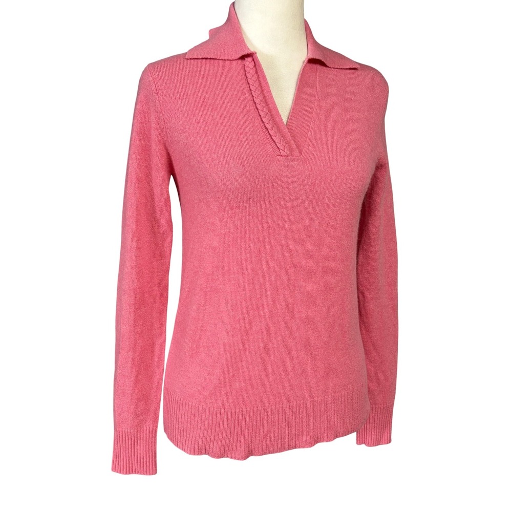 In Cashmere‎ Sweater Womens XS Pink Collared V Neck 100% Cashmere Pullover